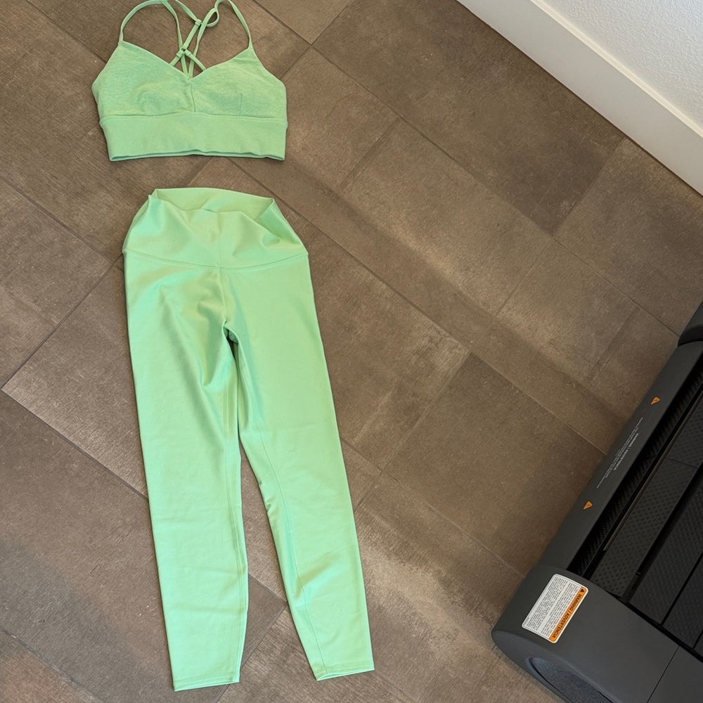 ALO Yoga Mint Green High-Waist Leggings with Strappy Bralette